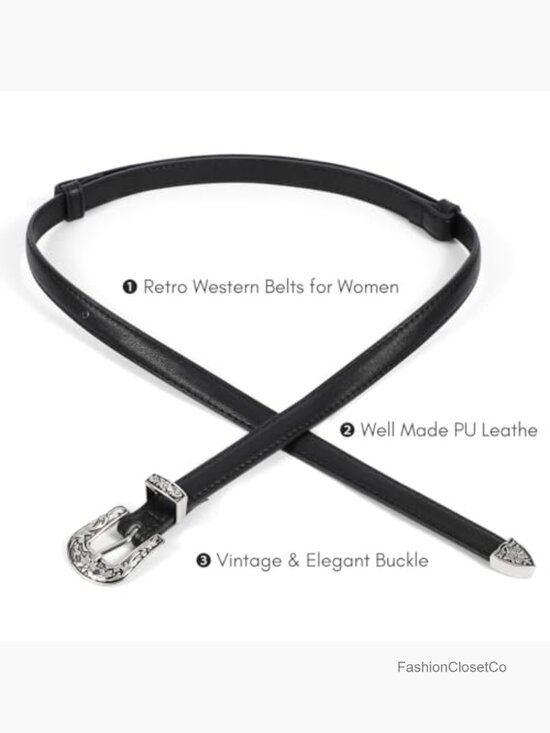 Western Skinny Adjustable Faux Leather Belt with Vintage Buckle main image 5